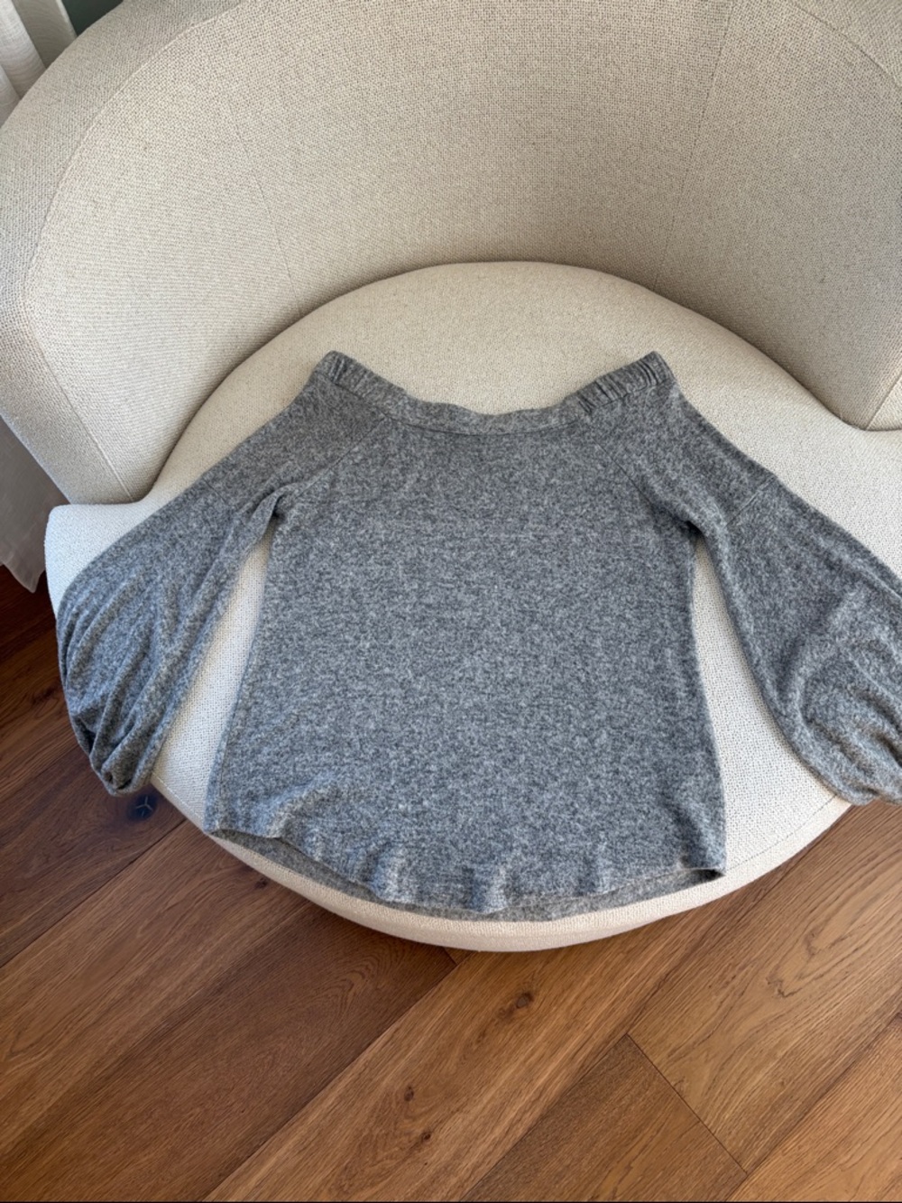 Anthropologie Gray Off-Shoulder Balloon Sleeve Sweater
